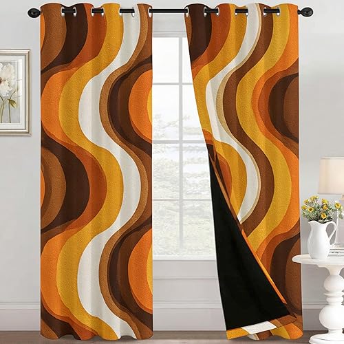 Retro Wave Curtains 84 Inch 2 Panel Set, 95% Blackout Curtains Vintage Swirl Pattern, Retro Wave Decor for Living Room Bedroom, Thermal & Darkening