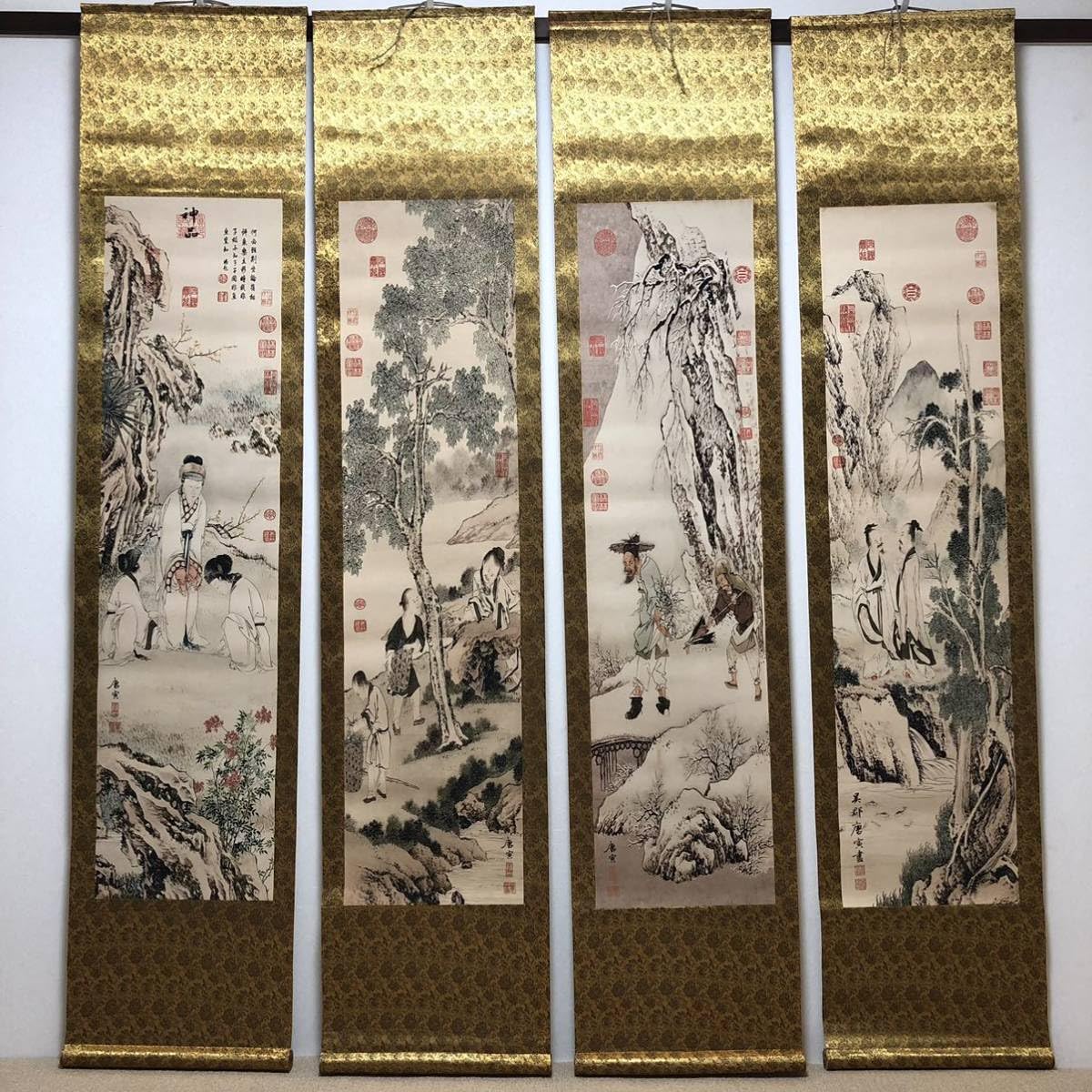 中国美術品・古代名家唐寅氏書画・水彩書画【四大美女】図・書画巨家・掛け軸・骨董 中国美術品・古代名家唐寅氏書画・水彩書画【四大美女】図・書画巨