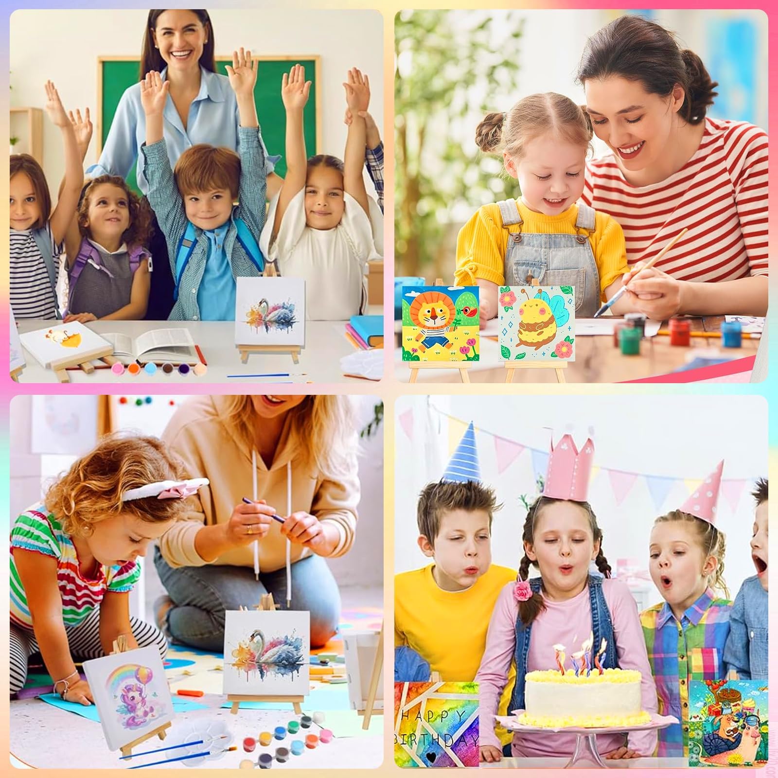 45 Stück Mini Leinwand mit Kunststaffelei, 9 kleine dreieckige Künstlerstaffelei mit 9 Leinwänden,9 Pinseln und 9 Farbpaletten und 9 Aquarellfarben für Amateure und Künstler