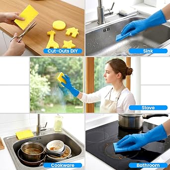 20 PCS Compressed Cellulose Sponges Washing Up, Non Scratch Kitchen Cleaning Sponges, Natural Wood Pulp, Reusable Multipurpose Dish Scrubber for Household Household Bathroom (Blue, Yellow)