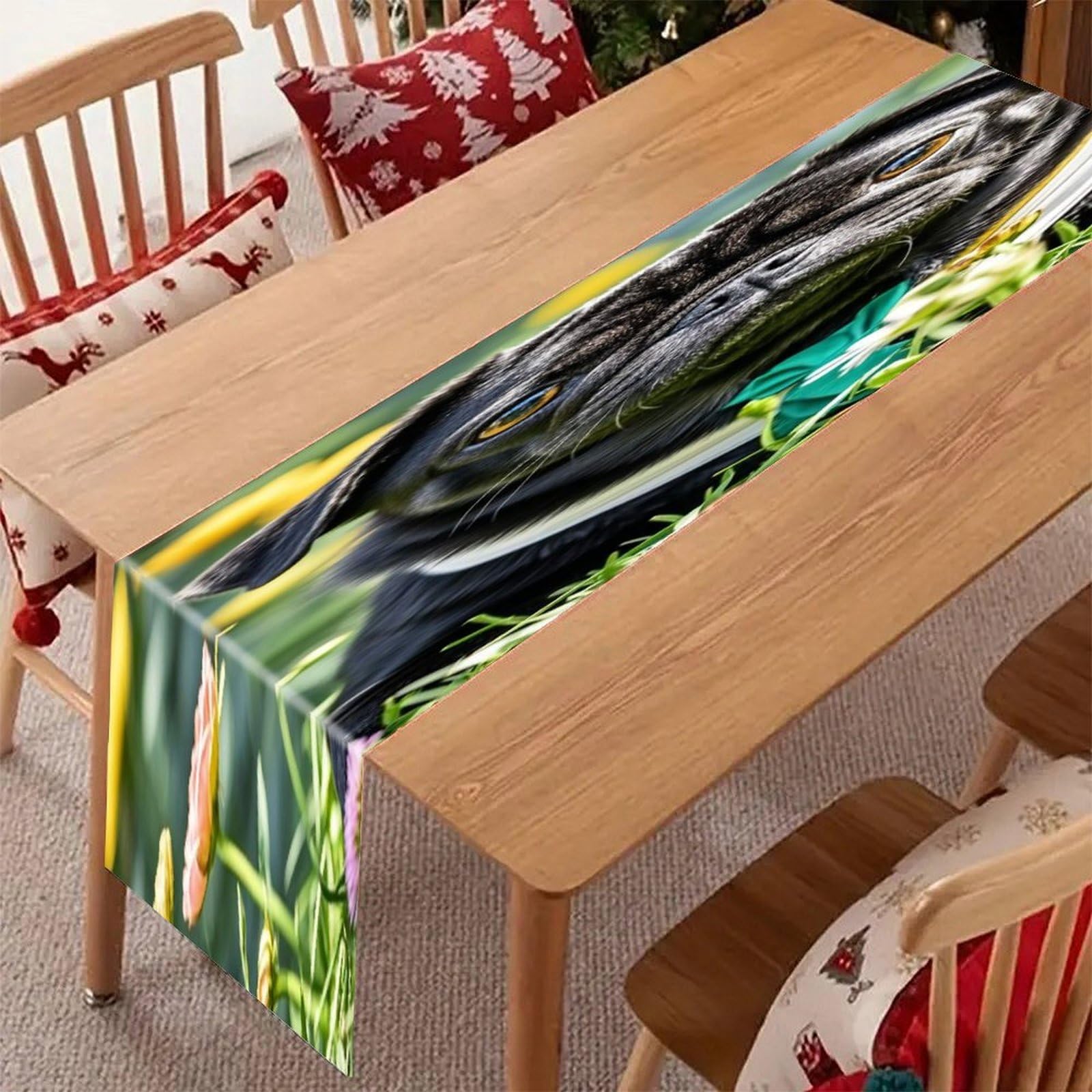 Cute Black Pug Dog Table Runner Modern Art Farmhouse Linen Table Runner Dresser Scarf Seasonal Kitchen Dining Table Decoration Dresser Scarves for Home Party Decor 13x70 Inch