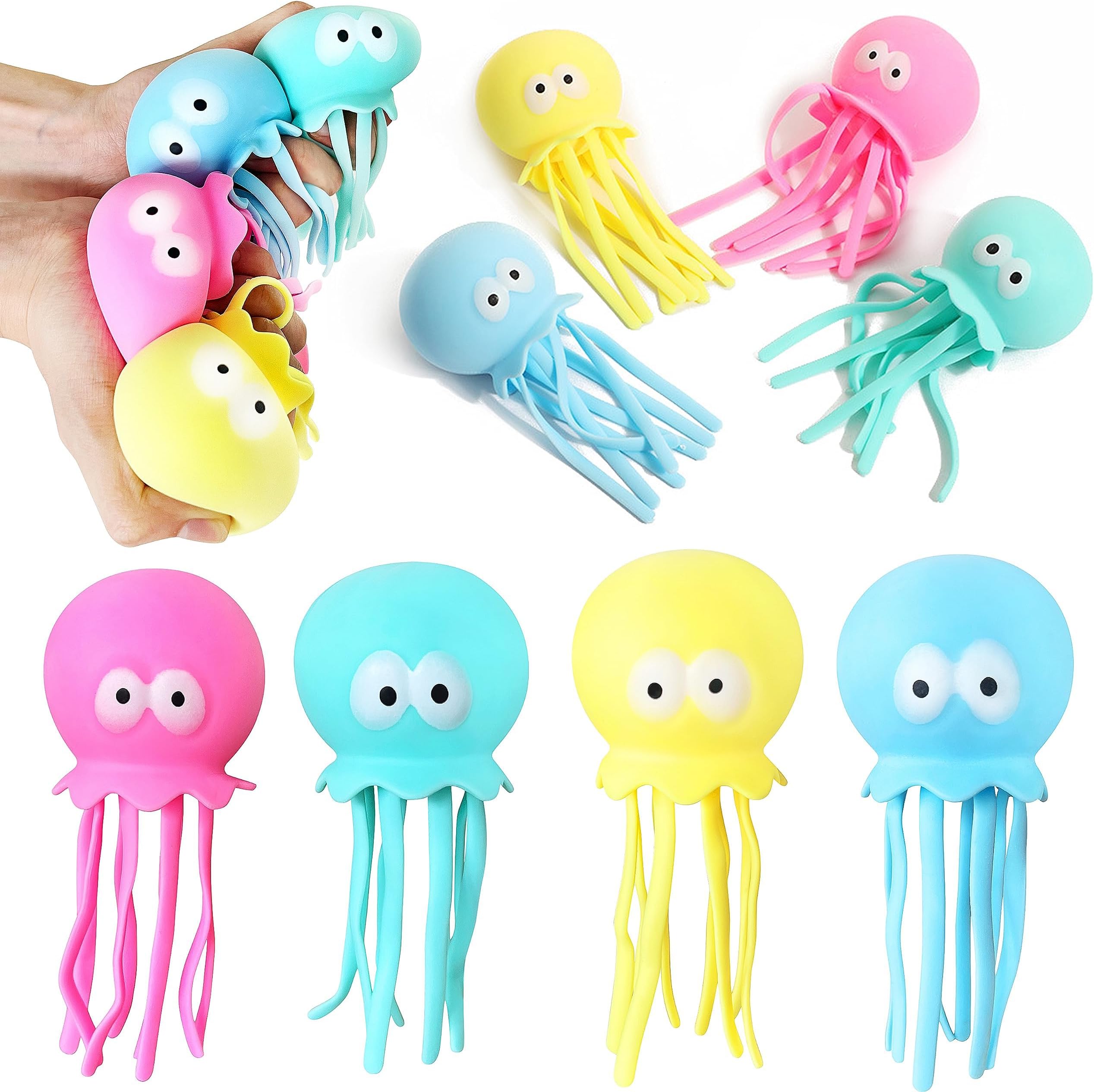 TERRIFI Stress Balls for Kids and Adults, Sea Animals Squeeze Toys, Dough Ball, Sensory Fidget Toy Anxiety Stress Relief Squeezing Balls Calming Tool, for Kids Party Favors, Octopus, 4 Color