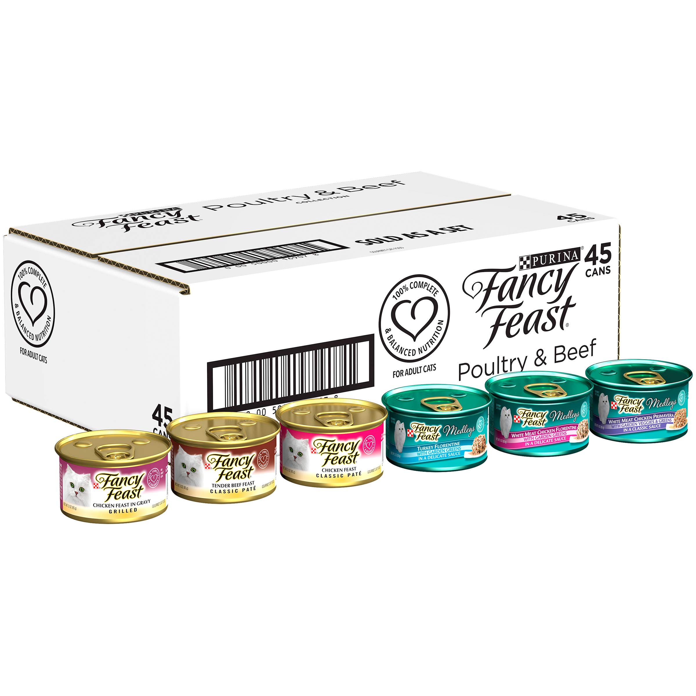 Purina Fancy Feast Wet Cat Food Variety Pack, Poultry & Beef Collection - (Pack of 45) 3 oz. Cans