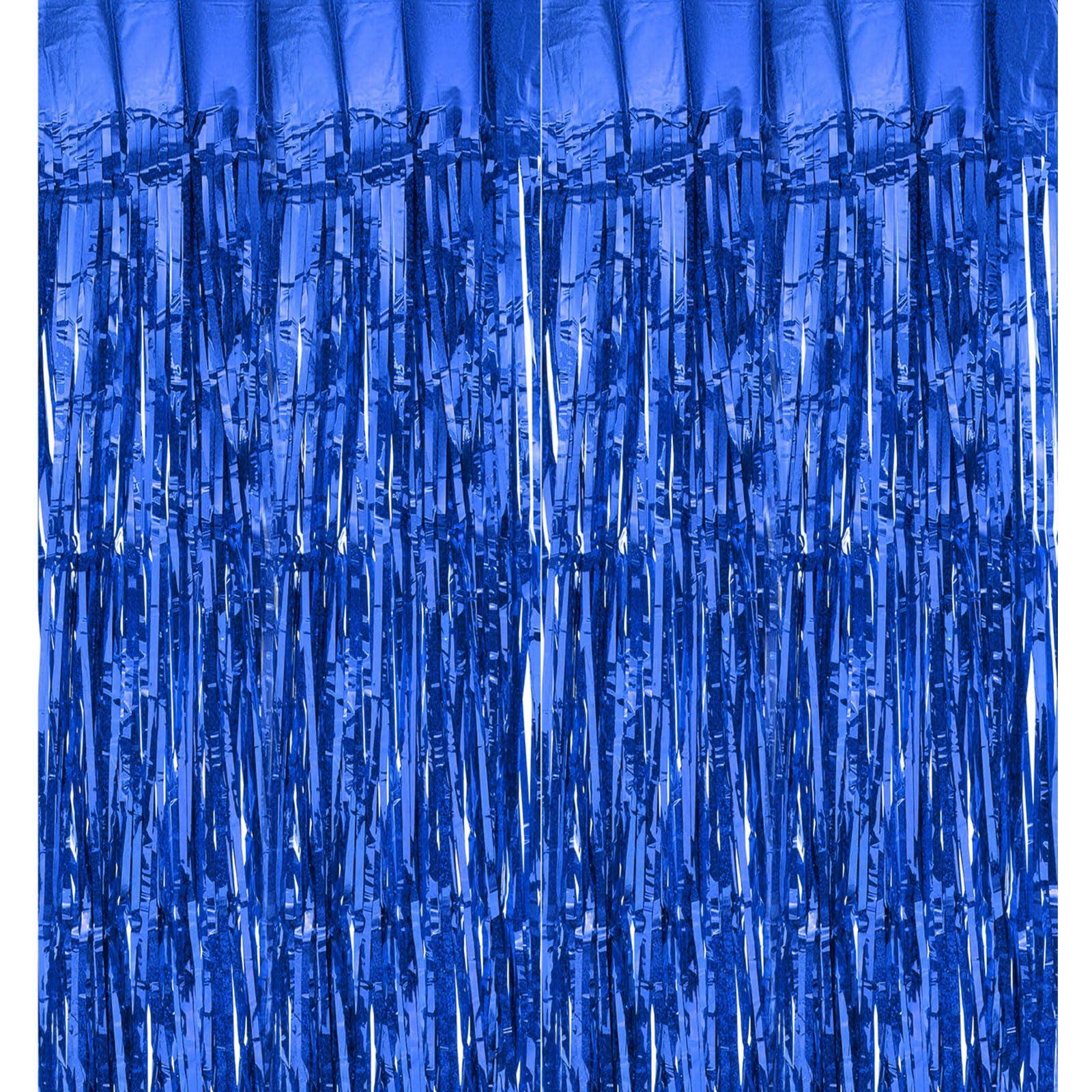 sourcing map 2 Pack Foil Fringe Backdrop Curtains 3.3x6.56 Feet Bling Blue Tinsel Streamers Backdrop Door Curtains for Wedding Birthday Party Decorations