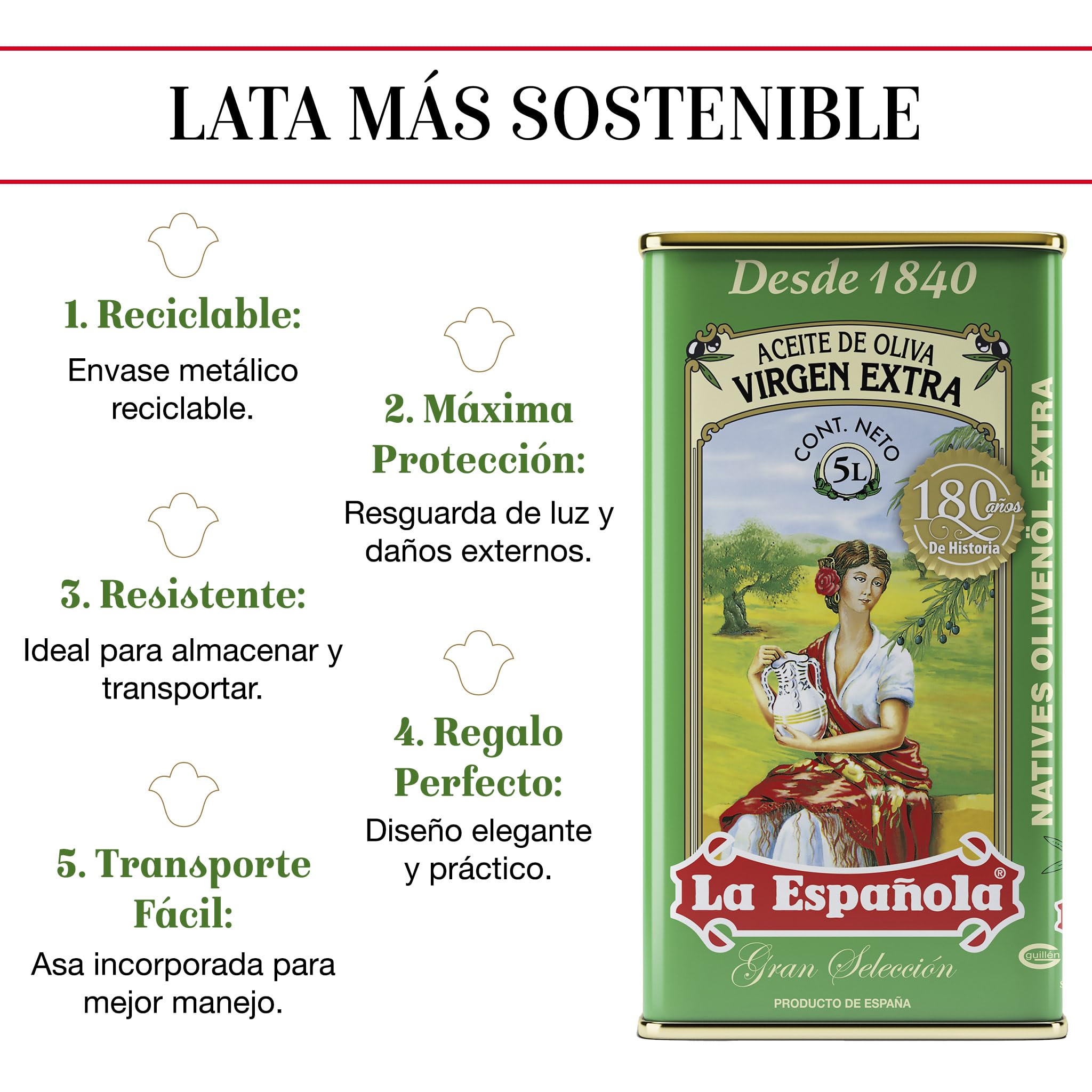 LA ESPAÑOLA - Aceite de Oliva Virgen Extra Gran Selección. Lata 5 Litros.