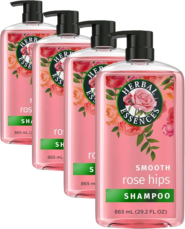 Herbal Essences Shampoo, Rose Hips - Smooth Collection, Shiny Hair with Vitamin E & Jojoba, Safe for Color Treated Hair, Floral Scent, Cruelty-Free, Dermatologist-Tested, 29.2 Fl Oz (Pack of 4)
