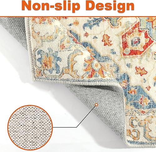 Miniatura 4 de Alfombra bohemia de 2 x 3 pies, lavable, vintage, para interiores, cubierta de suelo, antideslizante, alfombra bohemia plegable, exquisita alfombra