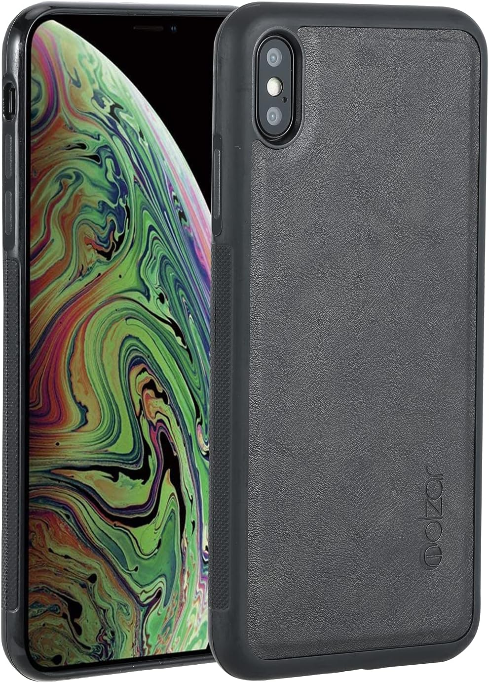 Review Discount Molzar GripBig Series iPhone Xs Max Case with TPU and Faux Leather, Built-in Metal Plate for Magnetic Car Mount, Wireless Charging Support, Compatible with iPhone Xs Max, Black/Black