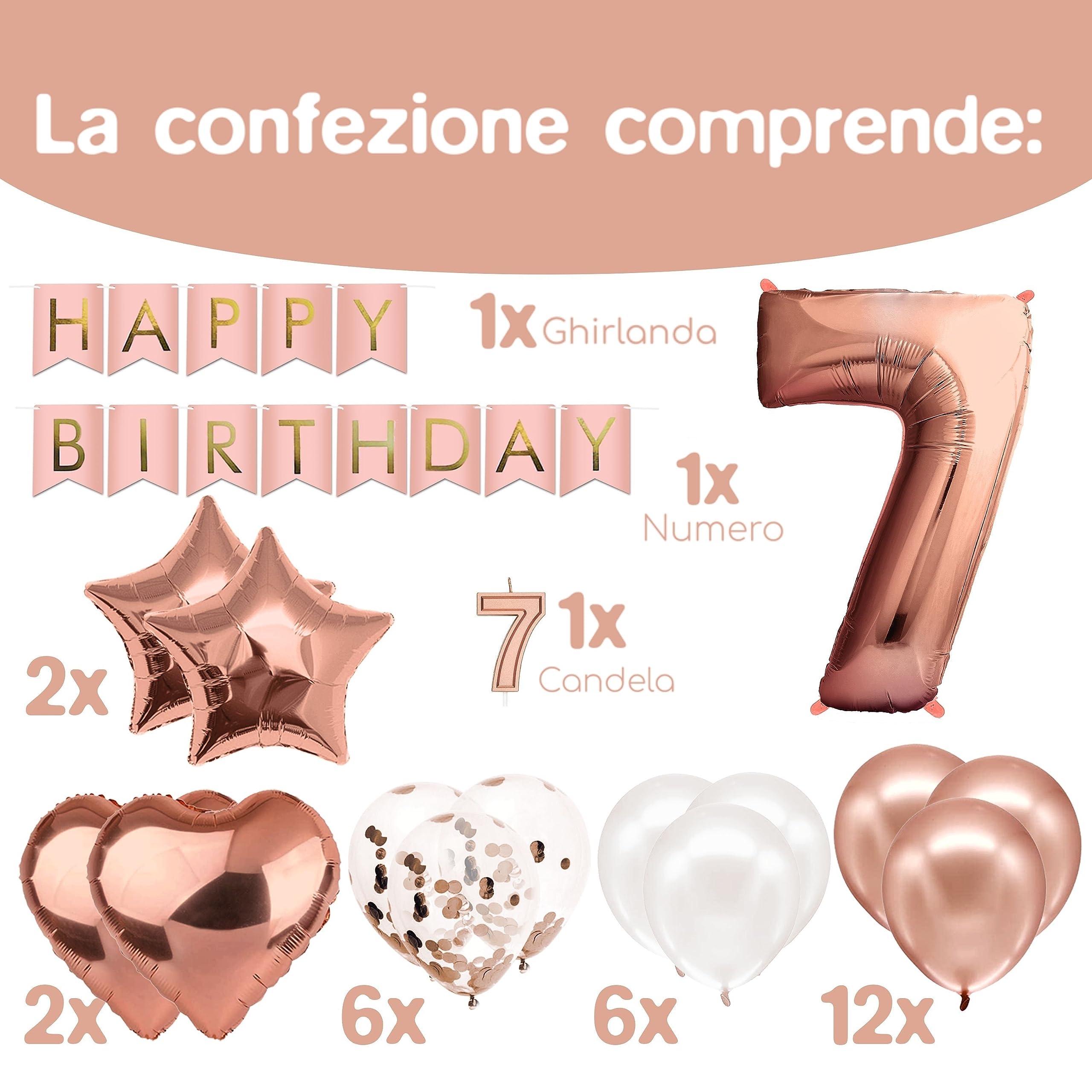 Decorazioni 7&deg; Compleanno Ragazze - Cerchietto E Brillantini Rosa Con Corona Floreale