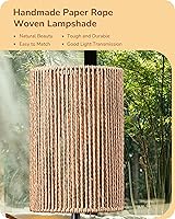 Vista 2 de EDISHINE Tall Table Lamp, 19.1" Rattan Bedside Lamp with Vertical Woven Shade & Pull Chain Switch, E26 Socket, Metal Base, Boho Nightstand Light for