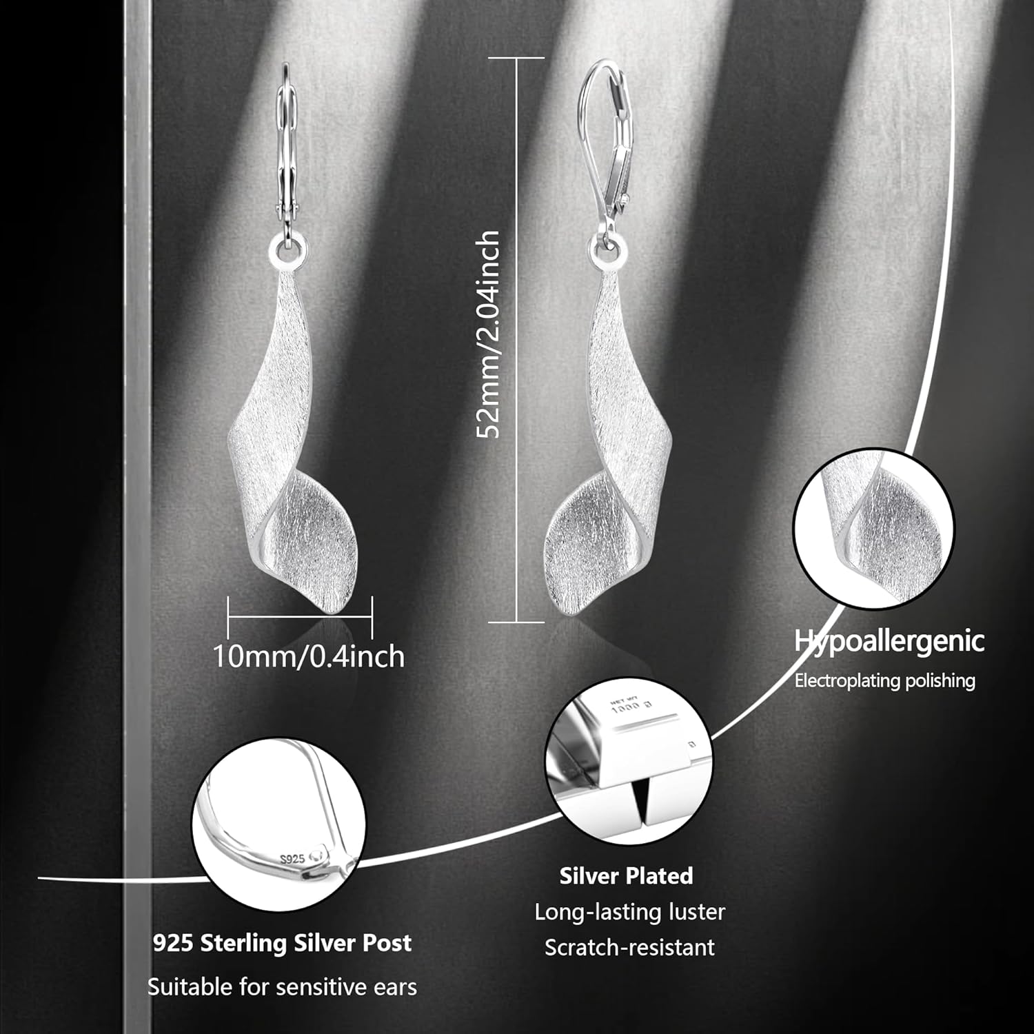 925 Sterling Silver Twisted Dangle Earrings for Women Hypoallergenic Handmade Earrings 14k Gold Plated Leverback Drop Dangle Earrings Trendy for Women Jewelry Gifts - Image 7