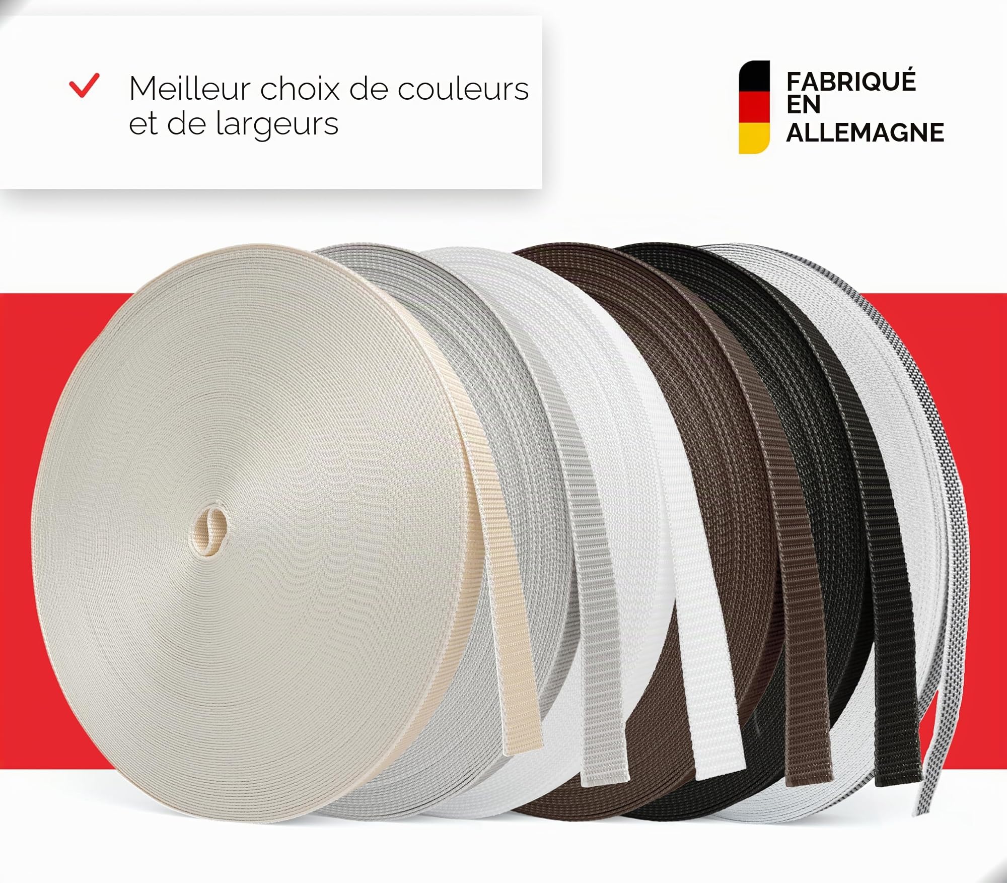 BAUHELD® Sangle de volet roulant de 50 m - 14 mm, 18 mm, 20 mm, 23 mm - Fabriquée en Allemagne - Convient pour volets roulants sur portes et fenêtres - Haute résistance à la déchirure et stabilité UV