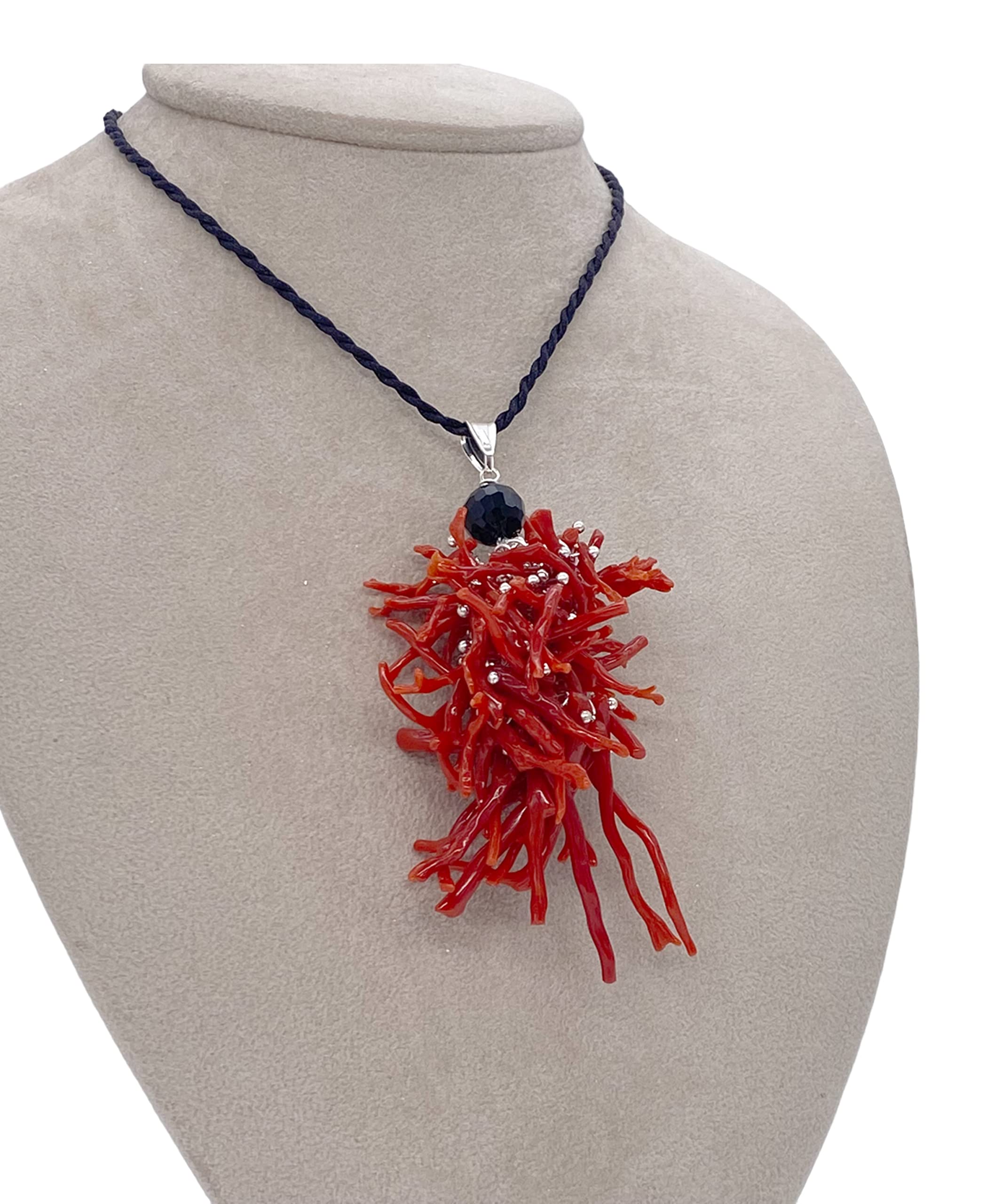 Sicilia Bedda - Collana Ciondolo in Corallo Rosso del Mediterraneo - Argento - Gioiello realizzato a Mano