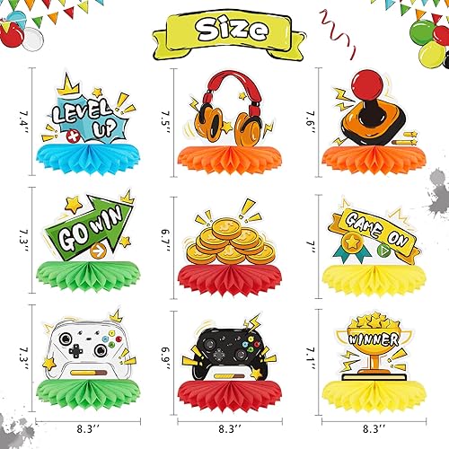 Vista 2 de Wernnsai Video Game Party Honeycomb Centerpiece - 9 Pcs Gaming Theme Table Toppers Game On Over Win Birthday Party Supplies Decorations Pack for