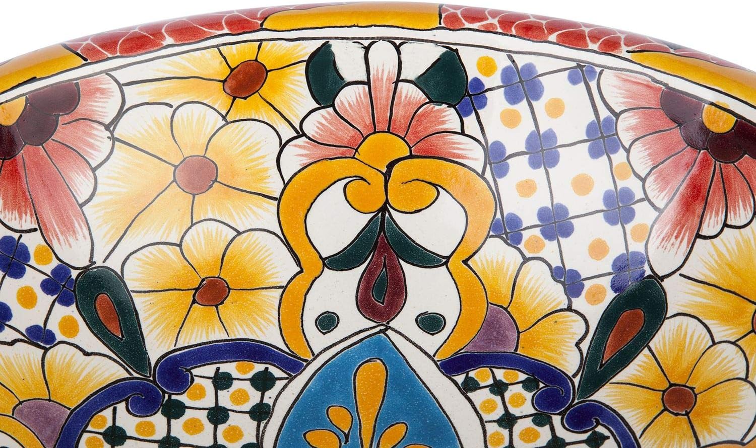 Cerames Ariana - Mexican Round Countertop Sinks | 15x5 in Ceramic Talavera Small wash Basin from Mexico Colorful Decorative Motifs