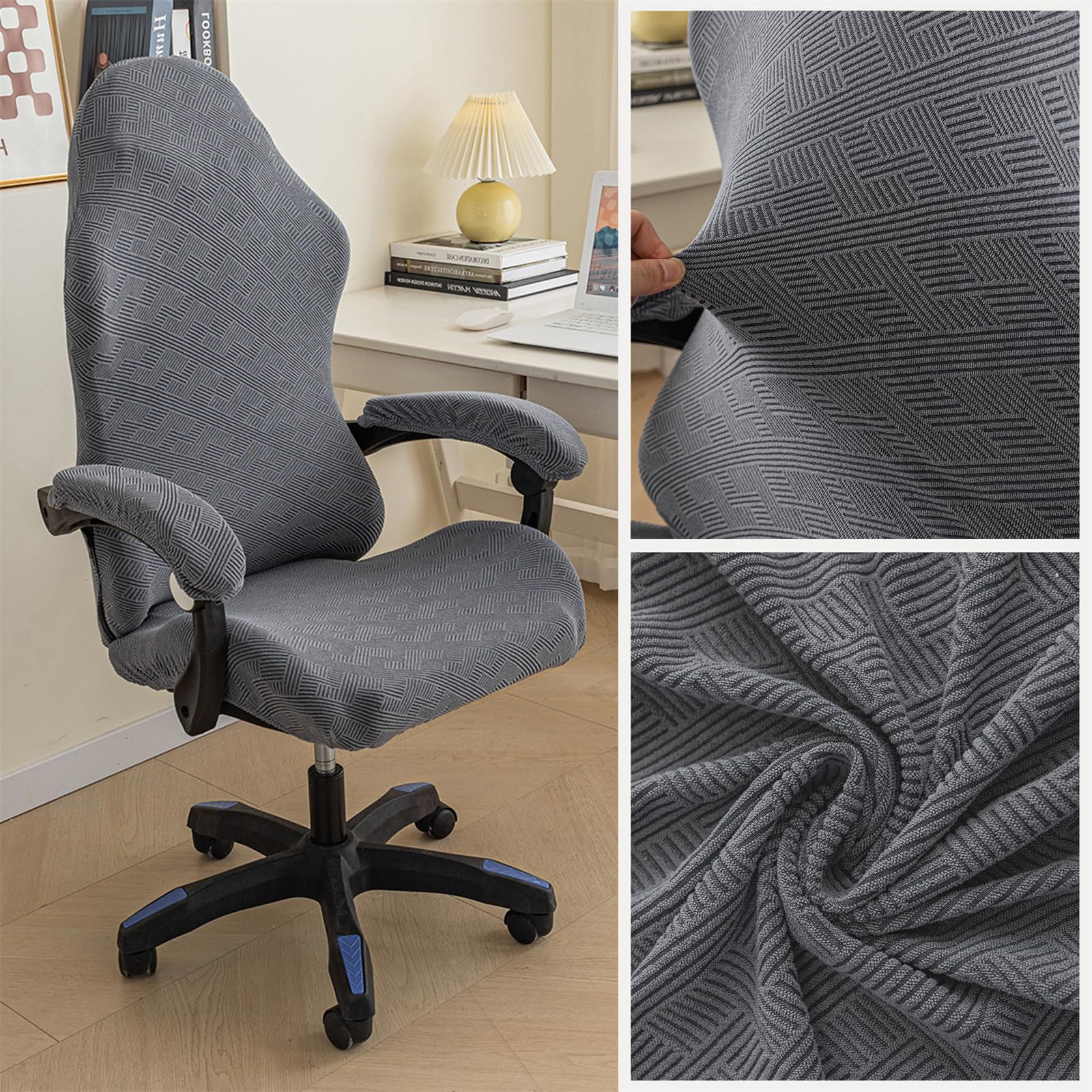 Funda Silla Gaming Fundas de Sillas Gaming Elásticas con Brazos 4 Piezas,Funda para Silla de Juegos Funda Gamer Silla Ergonómicas Universales Protector Lavable Extraíble,No Incluye Sillas,Gris Oscuro