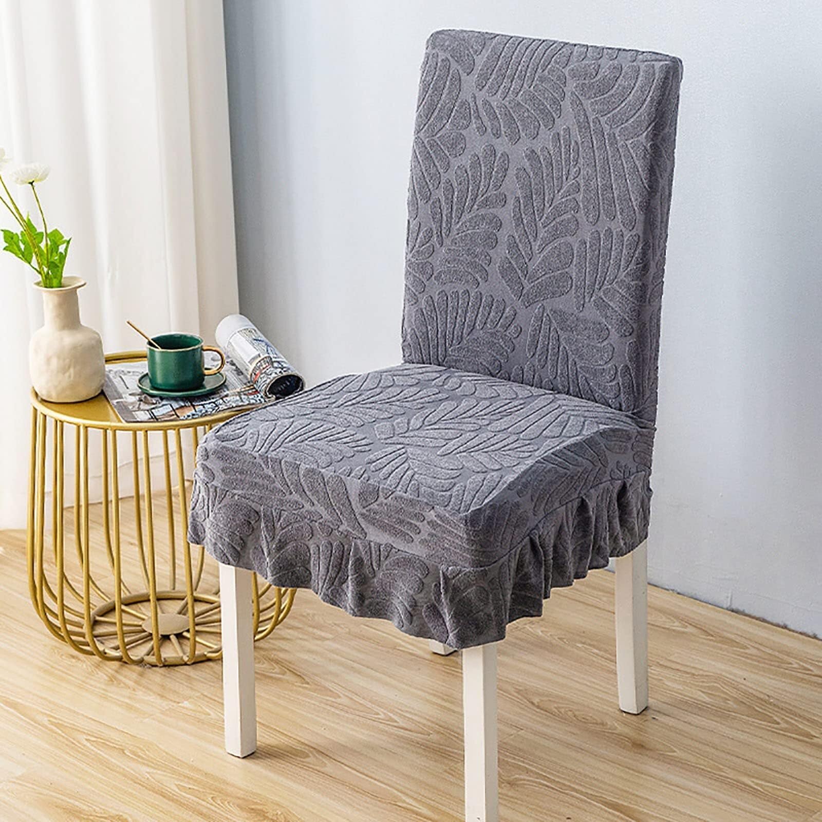 NMVAWIPT Kitchen Chair Cover, Soft Thick Chairs Slipcover Stretch Seat Protector With Skirt, For Hotel Ceremony Banquet Wedding(Gray 2,4pcs)