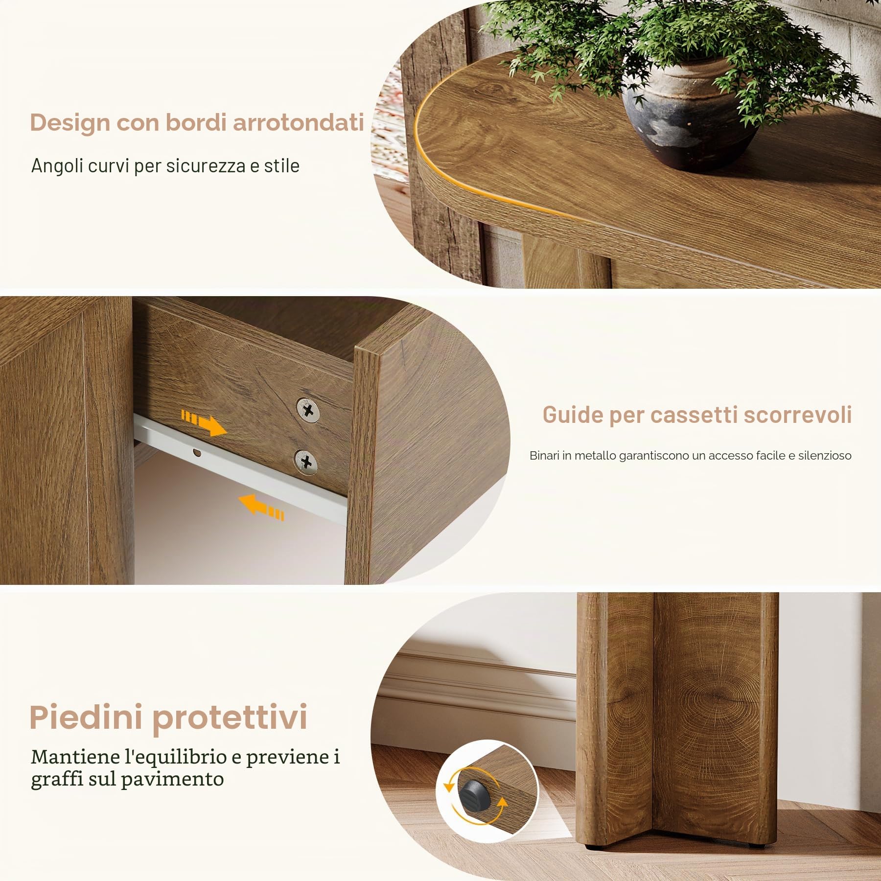 Tribesigns Tavolino consolle con 2 cassetti, 160 cm, in stile rustico, ovale, con vano portaoggetti, per soggiorno, corridoio e ingresso, marrone