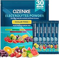 OZENKE Electrolyte Powder Packets - 30 Sugar-Free Sticks, 6 Flavors for Rapid Hydration, Travel & Workout Essential
