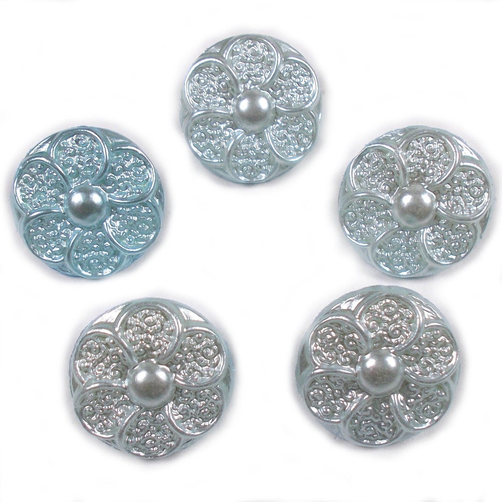 Push The Button Blue Pastel Ornate Pearl Flower Plastic Buttons 12Mm Pack Of 5 (Blue)
