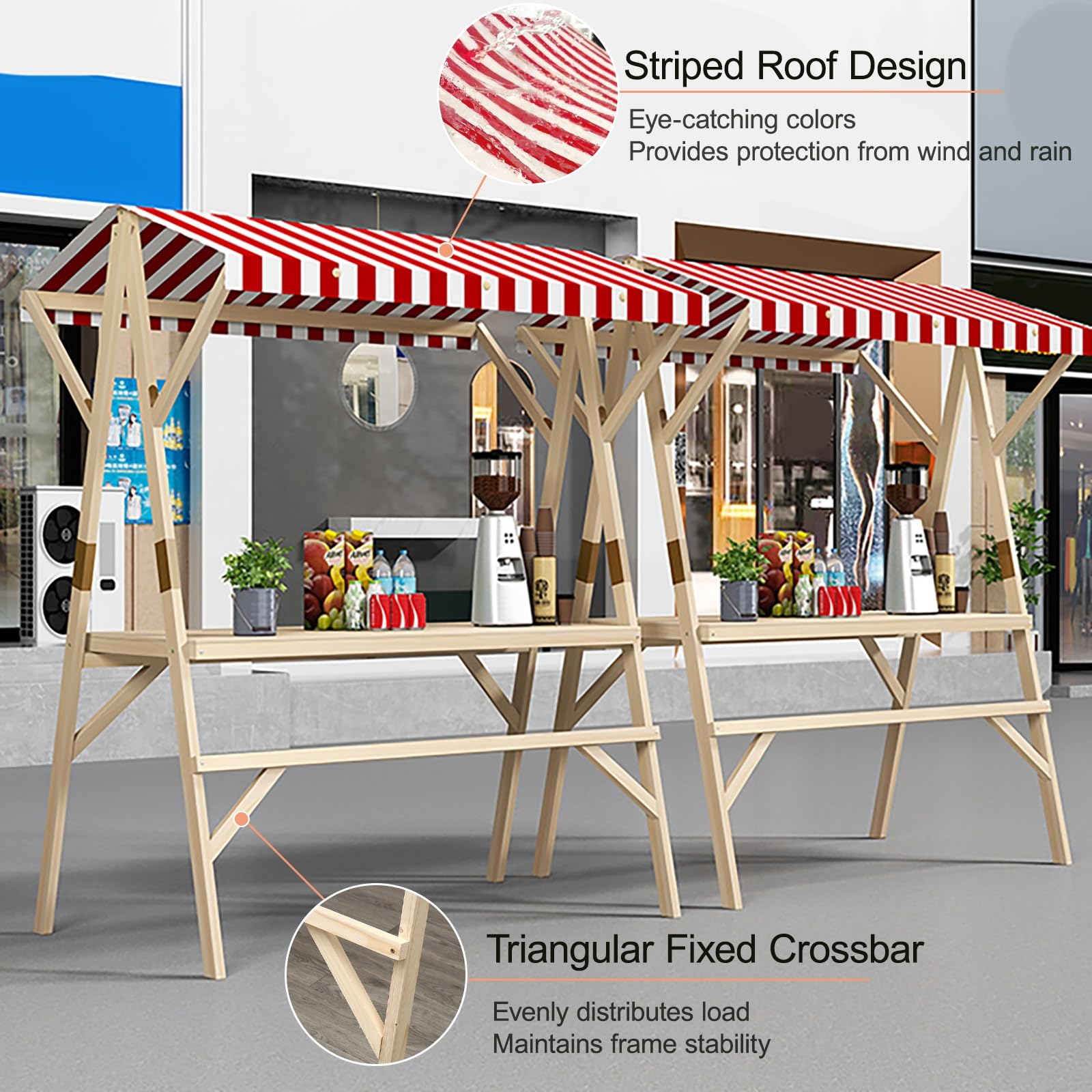 Marktstand Imbisswagen Marktstand-Display Aus Holz, Süßigkeiten/Eis-Verkaufsstand mit Markise Faltbare Bauernmarktstände for Straßen/Bauernmärkte(Blue,150cm/59in)