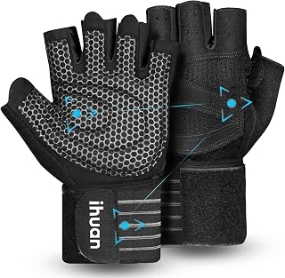 ihuan Ventilated Weight Lifting Gloves with Wrist Wrap Support - Full Palm Protection for Gym, Weightlifting, Pull-Ups Men Women