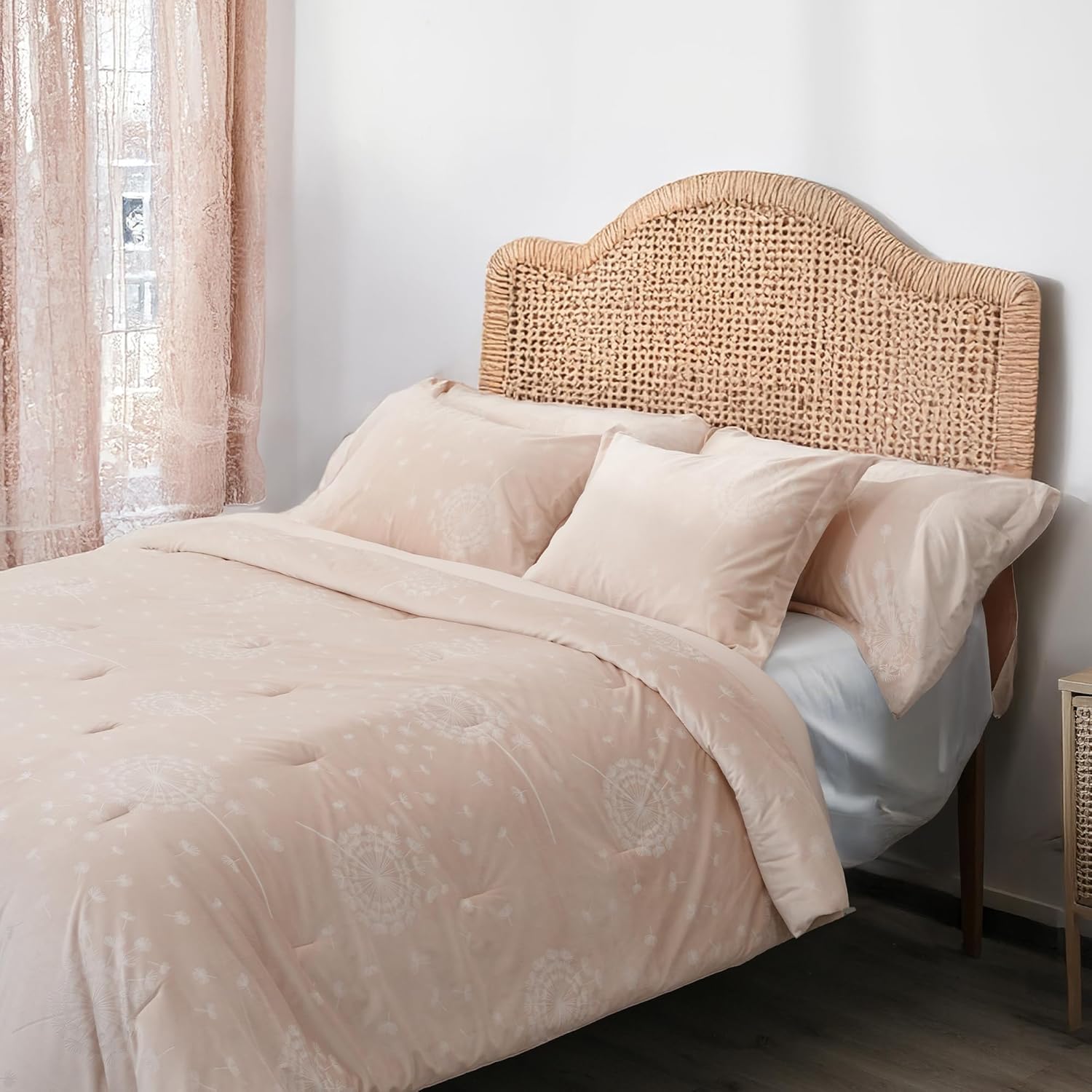 Comforter Set Queen Size, Dandelion Velvet Comforter with Soft Brushed Microfiber Reverse, All Season Cozy Velvet Bedding Sets, Fluffy Comforter Bed Set Matching 2 Pillowcase Beige-dandelion Queen