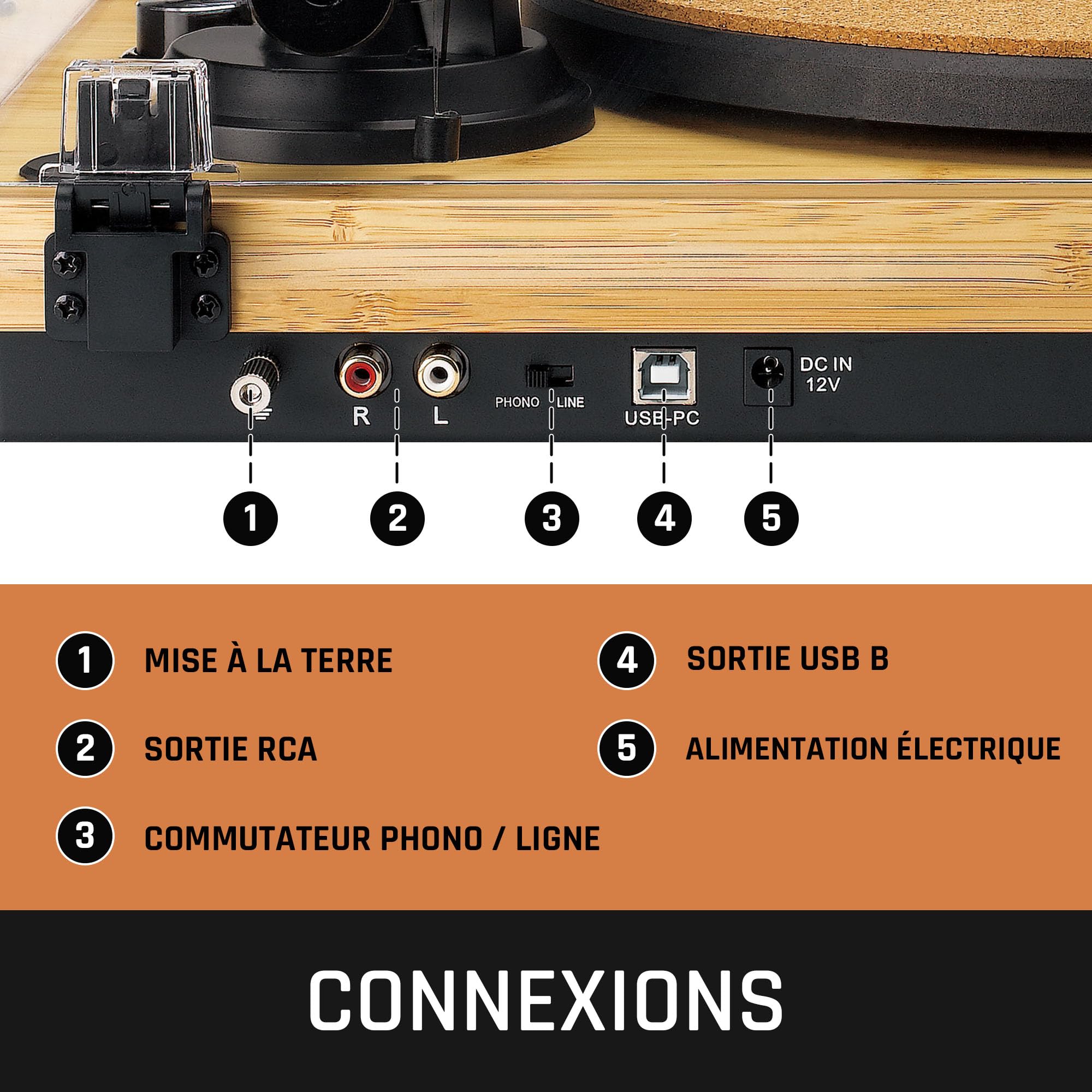 Lenco LBT-335BA Tourne-Disque avec Bluetooth®, boîtier en Bambou véritable et Micro 2M Red