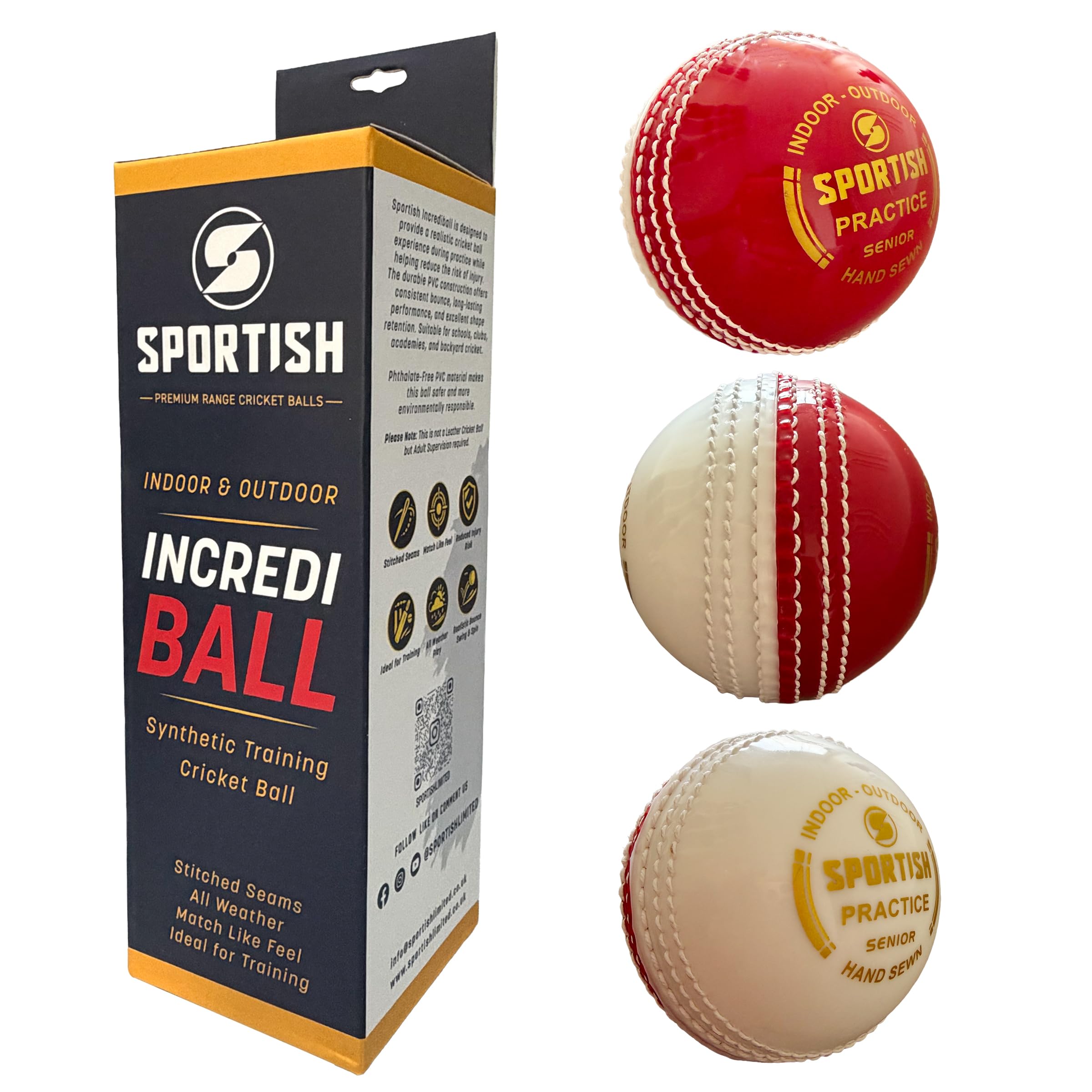 Senior Incrediball Cricket Balls Pack of 3 Red White Soft Practice Ball