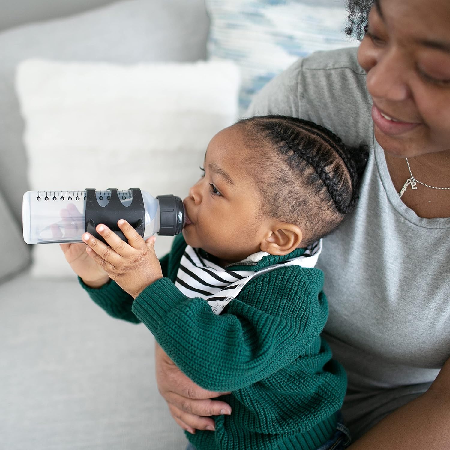 Dr. Brown's Milestones Narrow Sippy Spout Bottle with 100% Silicone Handles, Easy-Grip Handles with Soft Sippy Spout, 8oz/250mL, Black & Ecru, 2 Count (Pack of 1), 6m+ - Image 9