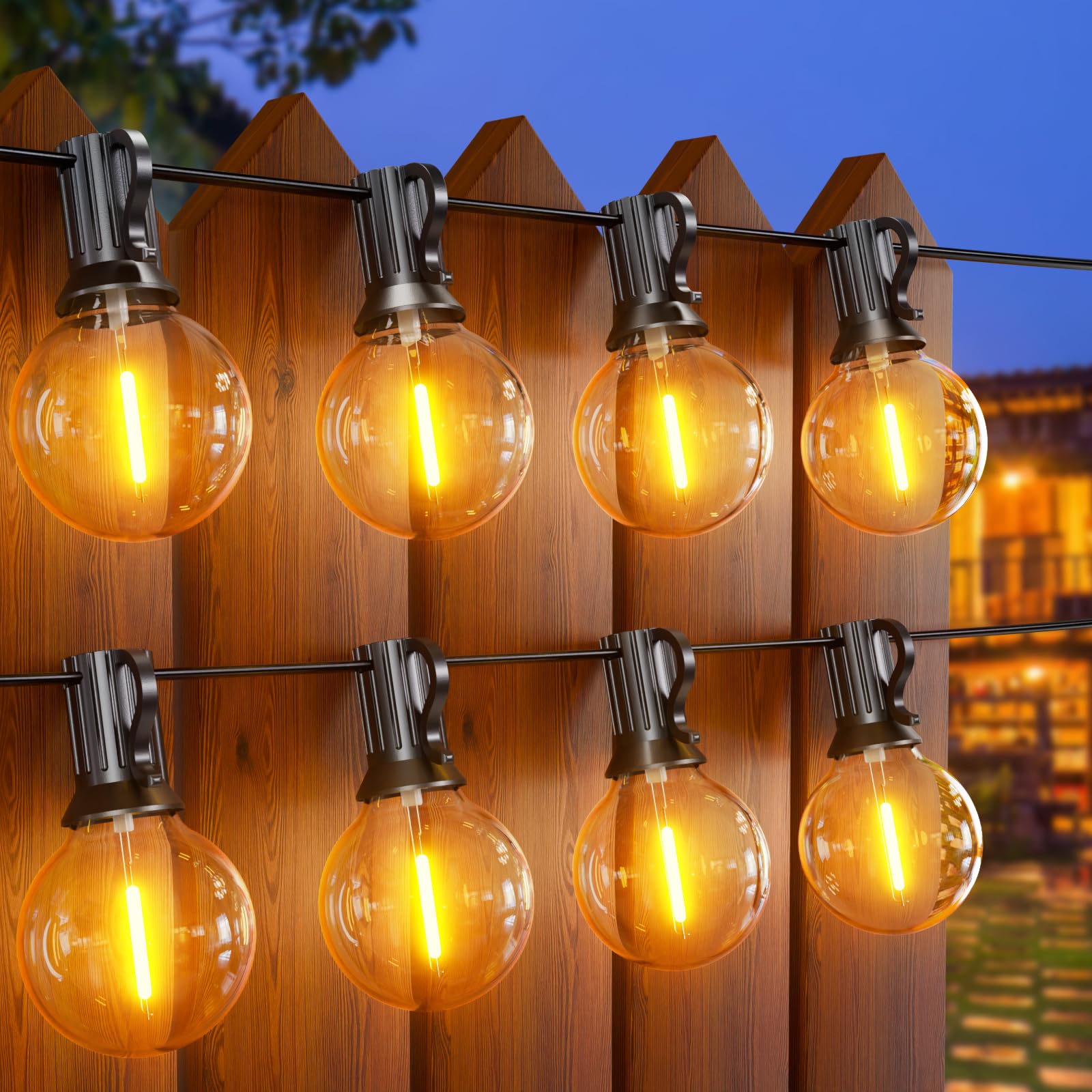 Miootly Catena Luminosa Esterno, 30M/100FT Luci da Esterno Giardino con 50+2 LED Lampadina, IP45 Impermeabile, 2700K Bianco Caldo, Catena Luminosa per Matrimonio, Festa, Giardino, Patio