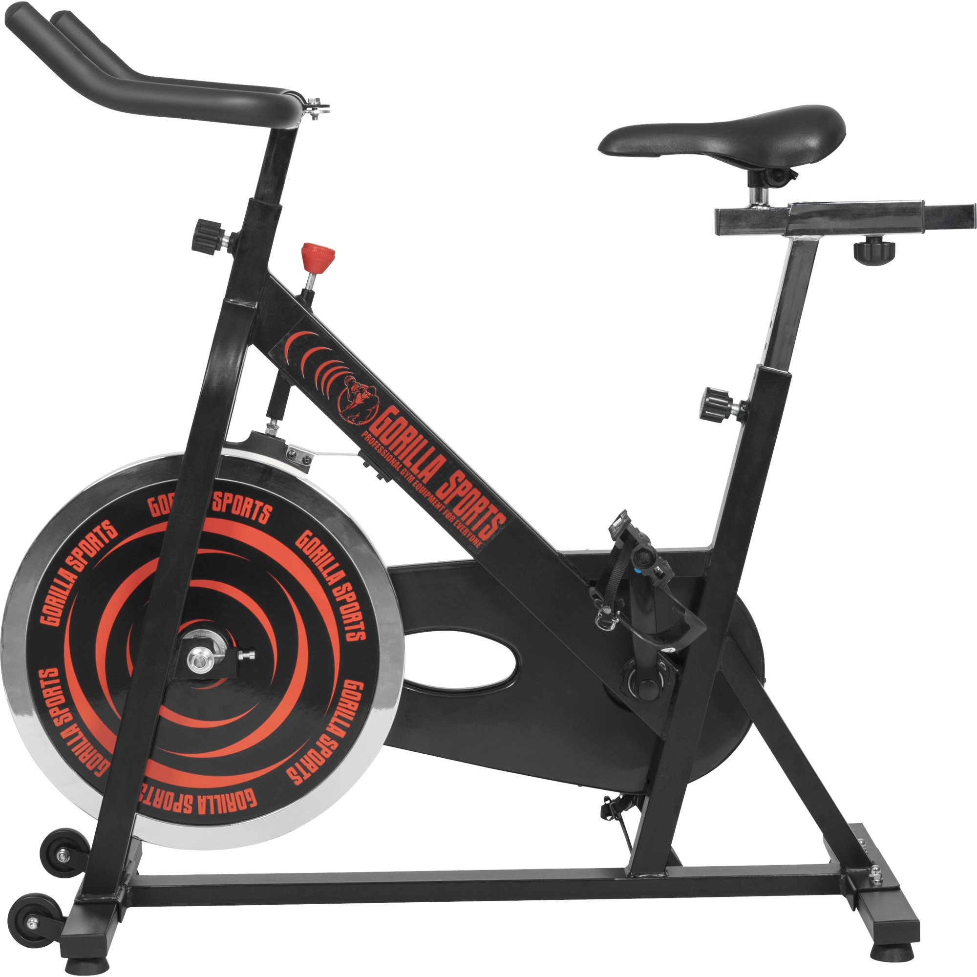 GORILLA SPORTS® Indoor Cycling Bike mit 13-kg-Schwungrad, bis 110 kg | Stufenloser Widerstand, 11-fach verstellbarer Sattel und 5-fach verstellbarer Lenker, Kettenantrieb für Home-Gym und Cardio