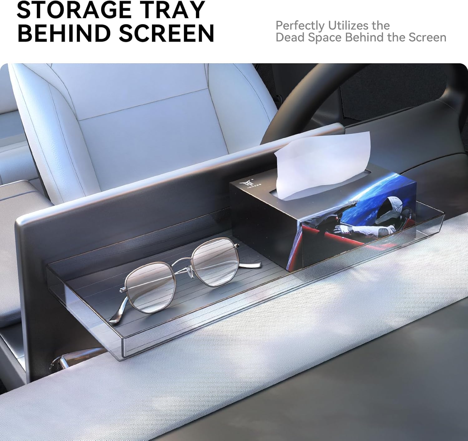 YONZEE Under Screen Storage for Tesla Model Y Juniper & Model 3 Highland 2025-2024,Magnetic Hideable Center Console Organizer Tray,Easy Install