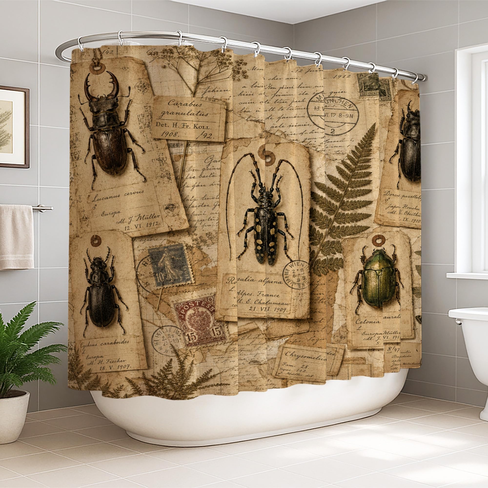 Rideau de douche marron lavable avec crochets grand format vintage
