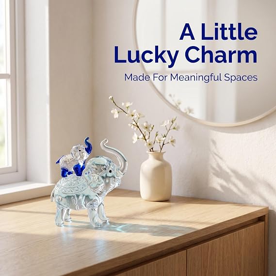 Crystal Elephant Figurines Mother Son Glass Elephants with Trunk Up Crystal Animal Collectible Figurines Ornaments Birthday for Mum Women Tabletop Decoration for Home Office