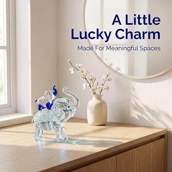 Crystal Elephant Figurines Mother Son Glass Elephants with Trunk Up Crystal Animal Collectible Figurines Ornaments Birthday for Mum Women Tabletop Decoration for Home Office