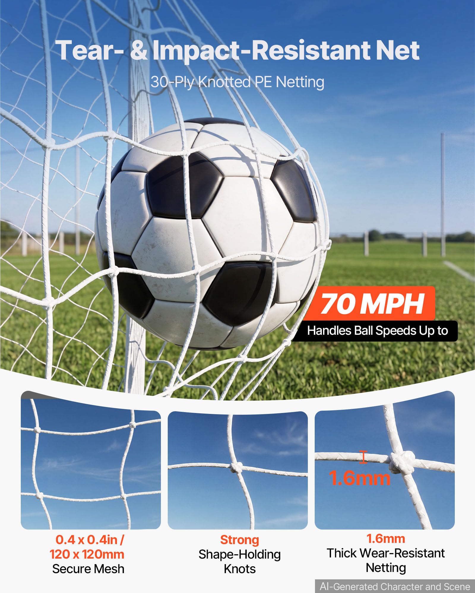 VEVOR Porta da calcio 30,5 x 15,2 cm, 30,5 x 1,8 cm, 2,4 x 1,8 m, porta da calcio in PVC per cortile, portatile, resistente alle intemperie, bersaglio cono, per adolescenti, bambini e adulti