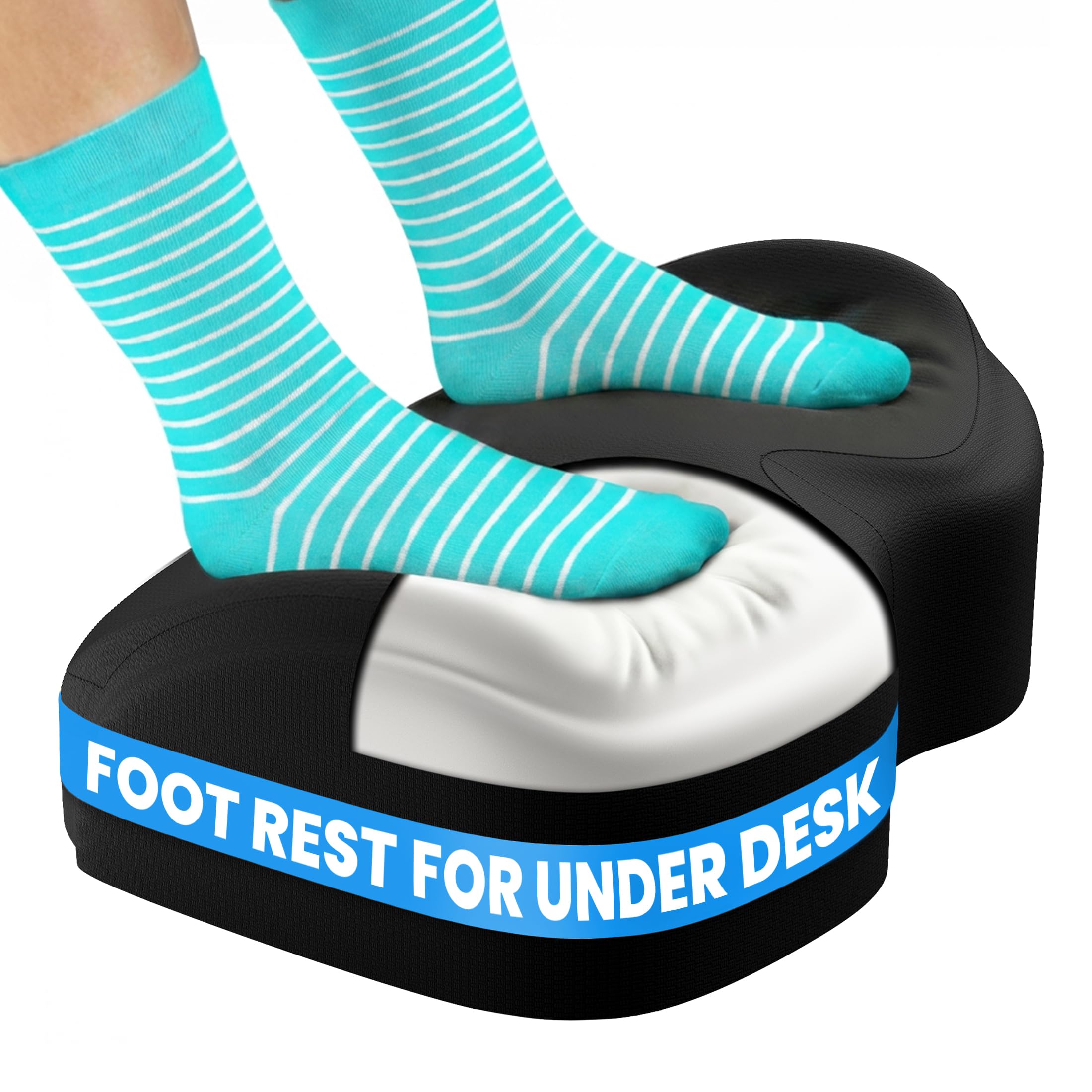 Everlasting Comfort Foot Rest for Under Desk at Work - Memory Foam Office Foot Stool &amp; Under Desk Footrest Leg Elevation Pillow for Gaming &amp; Home Office, Supports Posture