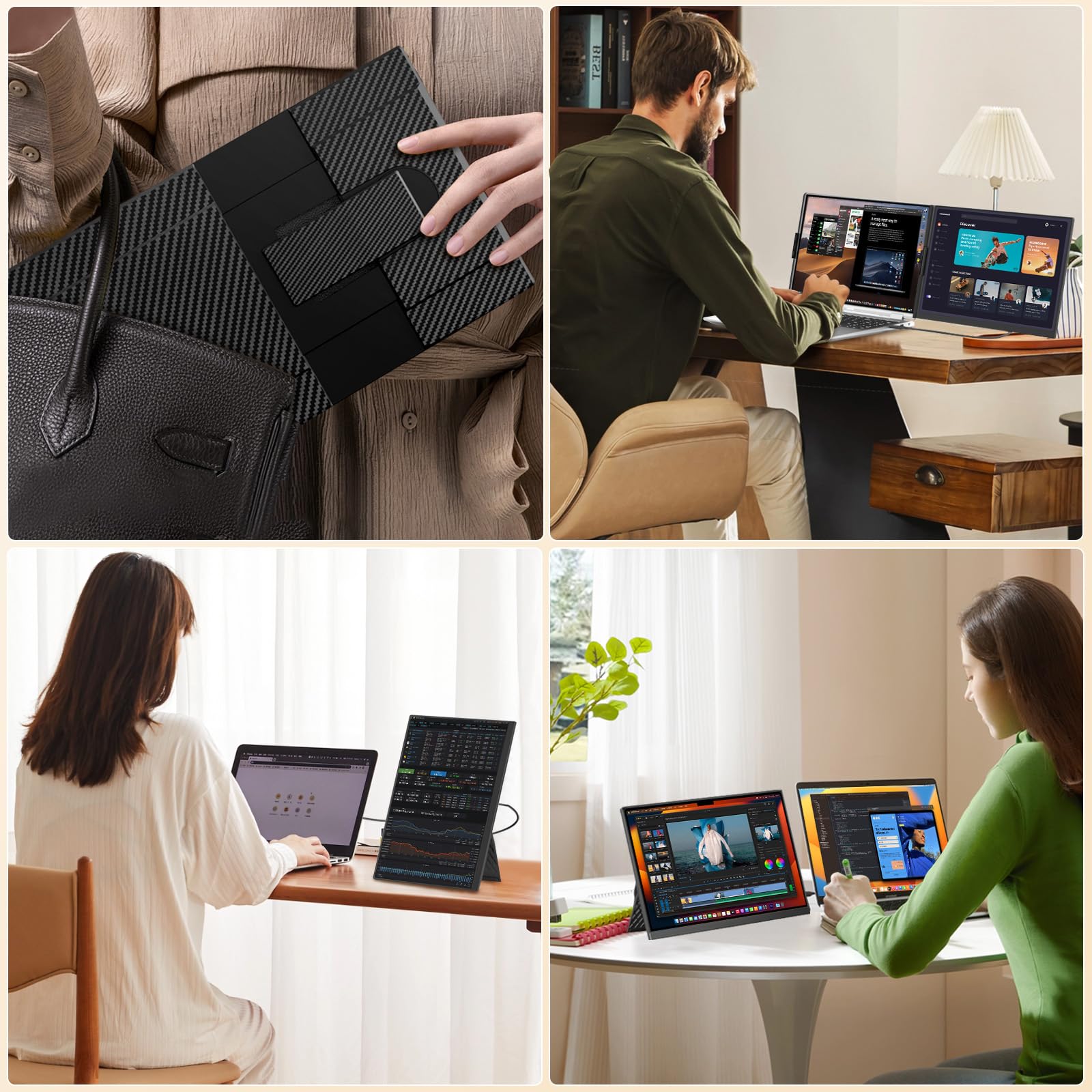 Monitor Portatile Aggiornato Da 15,6”, Estensore Del Doppio Monitor Del Laptop Portatile Fhd 1080p Ips, Estensore Dello Schermo Da Viaggio Staccabile Adatto A Computer Portatili Da 13-17,3”