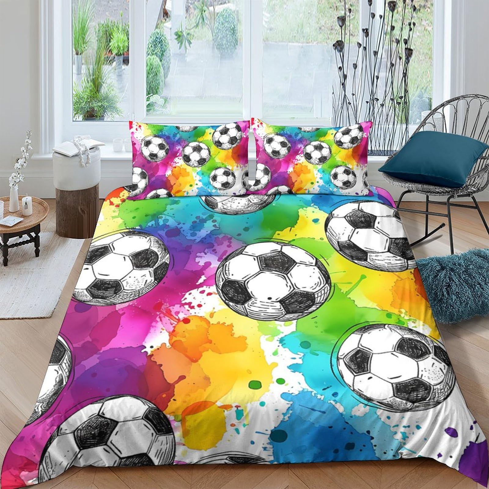 Ctjqhvkz Style-3 3D Printed Colorful Soccer Ball Fitted Sheet Microfiber Soft Anti-Slip Abstract Splash Mattress Cover For Bedroom Dorm Decor Single（135X200cm）