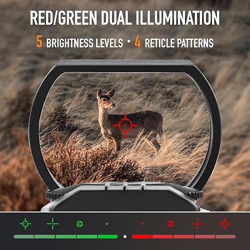 Miniatura 9 de Pinty Mira de punto rojo con mira láser integrada, óptica de visión refleja de 4 patrones de retícula, punto rojo y verde 2MOA, 5 niveles de brillo