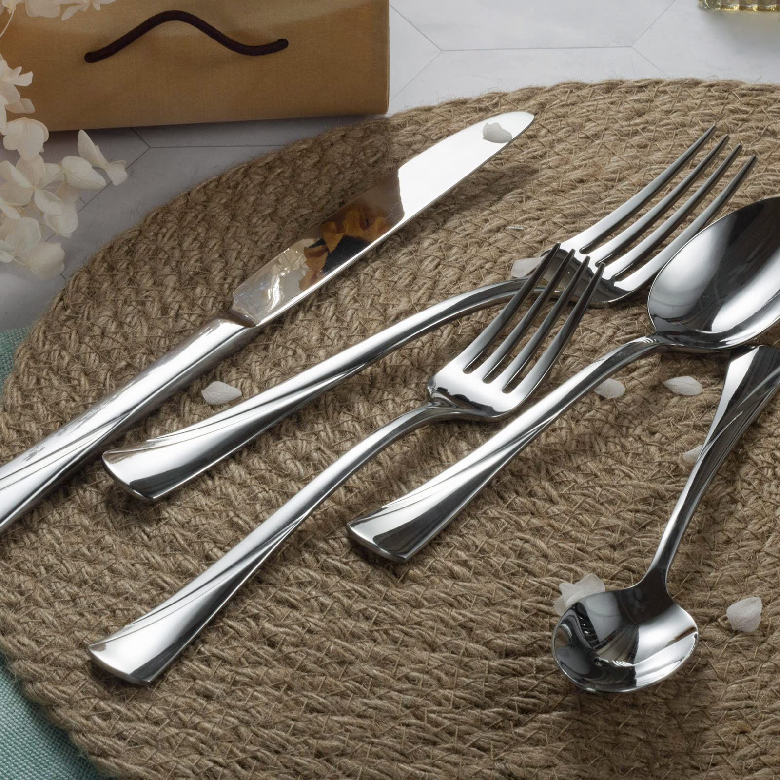 Alata Alice Ménagère 60 pièces en acier inoxydable poli et miroir Passe au lave-vaisselle pour 12 personnes