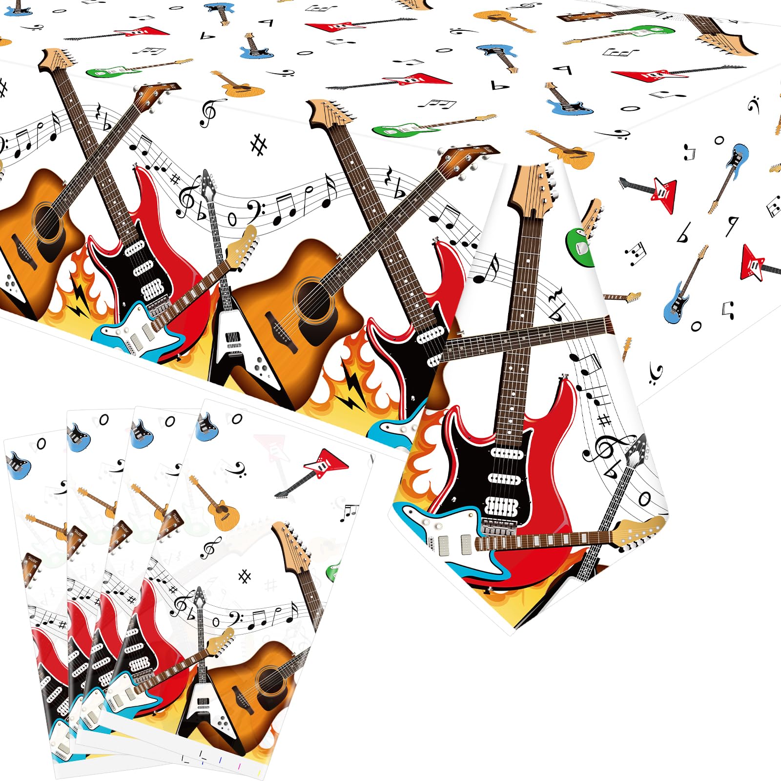 Ywediim 4 Pack Music Theme Party Tablecloth, Guitar Birthday Party Decorations for Rock Birthday Party Supplies 54 x 86 Inch