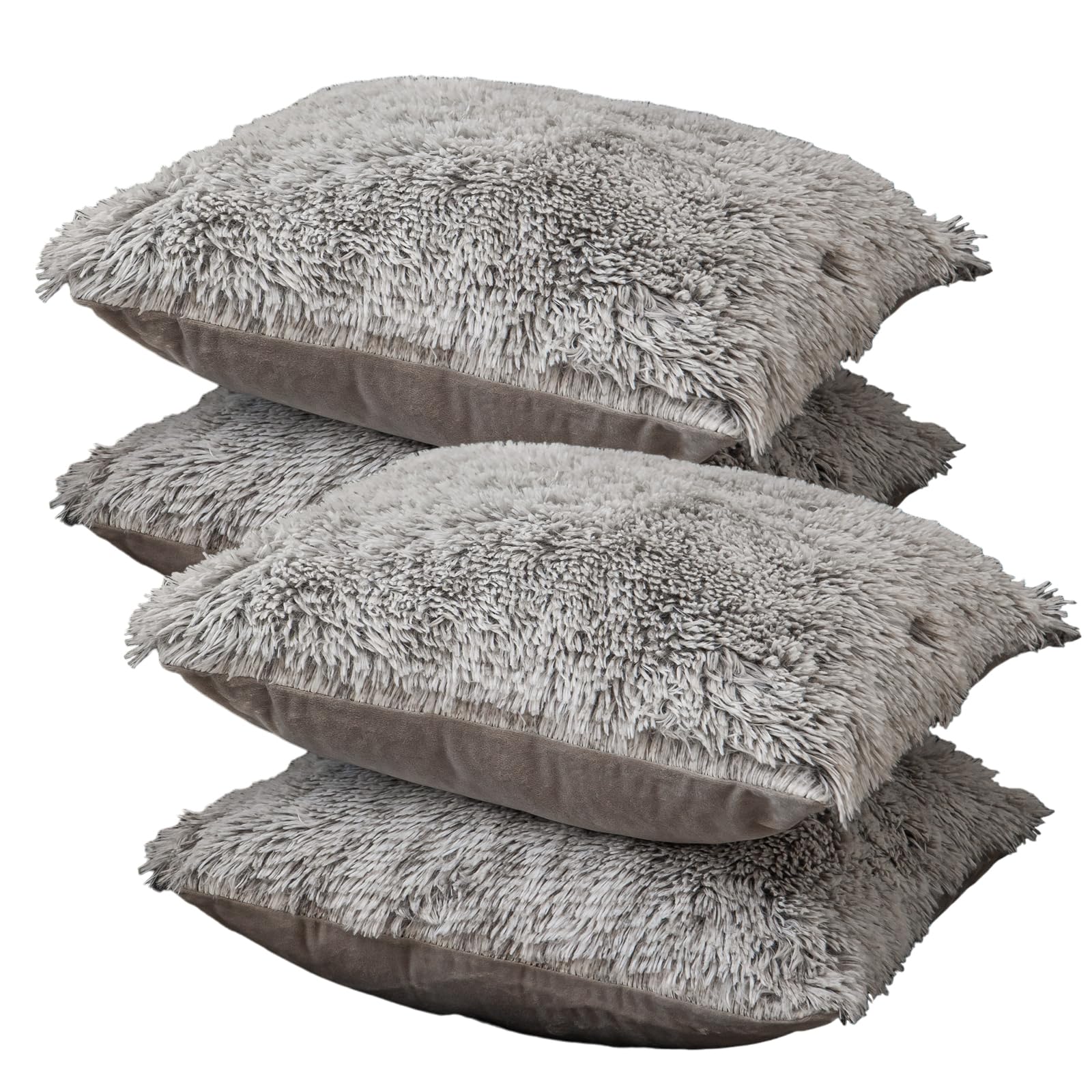 Eds Light Grey Faux Fur Cushion Covers 18” X 18” (45X45cm) Soft Fluffy Decorative Throw Pillowcases For Sofa Couch Bedroom Or Living Room Square Pillow Cover Only (Pack Of 4, )