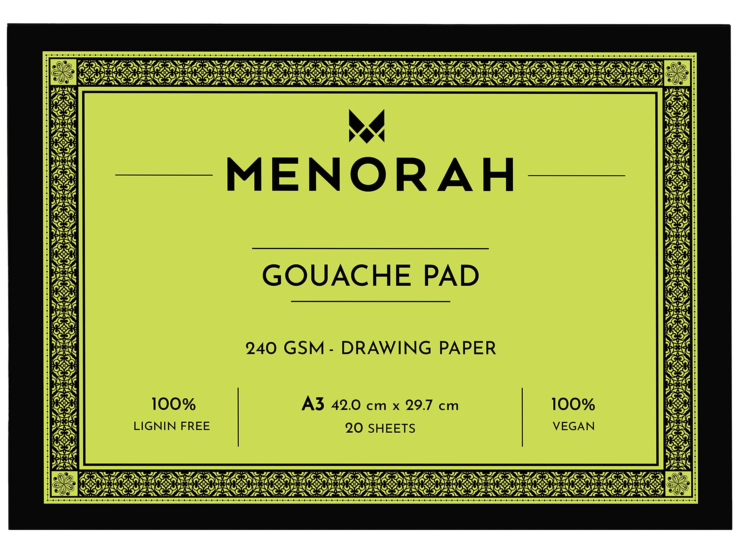 MENORAH – A3 Gouache Sketch Book Loose sheets–240 GSM–Gouache SketchPad Glued end – (29.7cm x42.0cm)- 20 Sheets / 40 Pages- Acid Free Sketchbook & Drawing Notebook for Acrylics Gouache Oil Pastels Pencils Fine liners Crayons etc