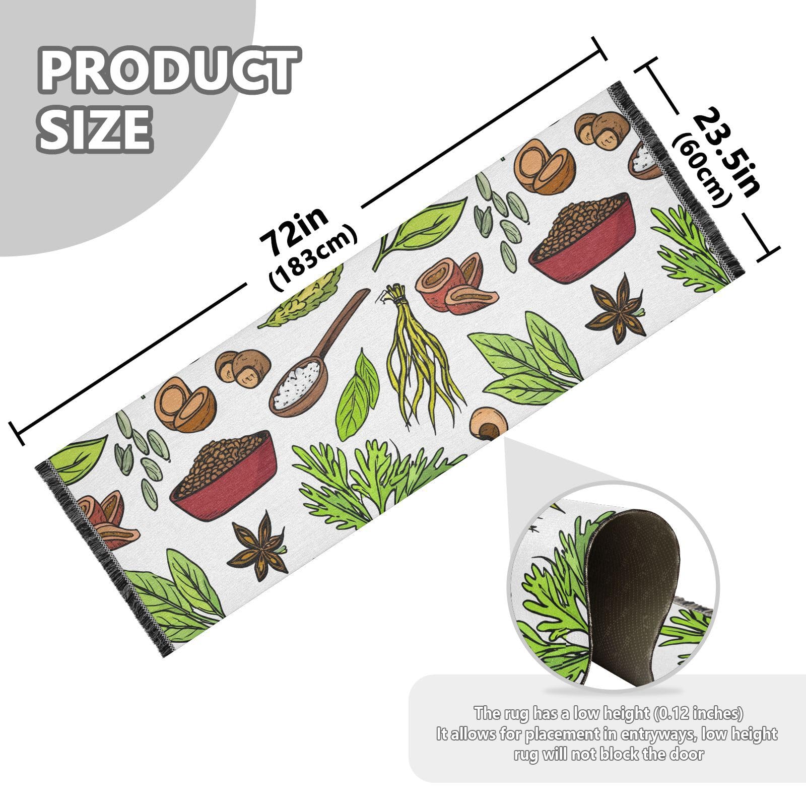 Spice Herbs Seeds White Runner Rug for Hallways Kitchen Rugs Washable Rug for Hardwood Bedroom Entryway 72 * 23.5 in