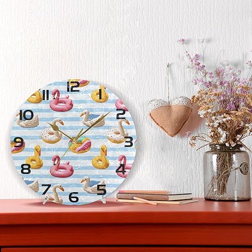 Miniatura 5 de ALAZA Flamingo Swan Circlen Bule Stripes Wall Clock Non Ticking Decorative Desk Clock for Bedroom Kitchen Living Room School Office,Gold