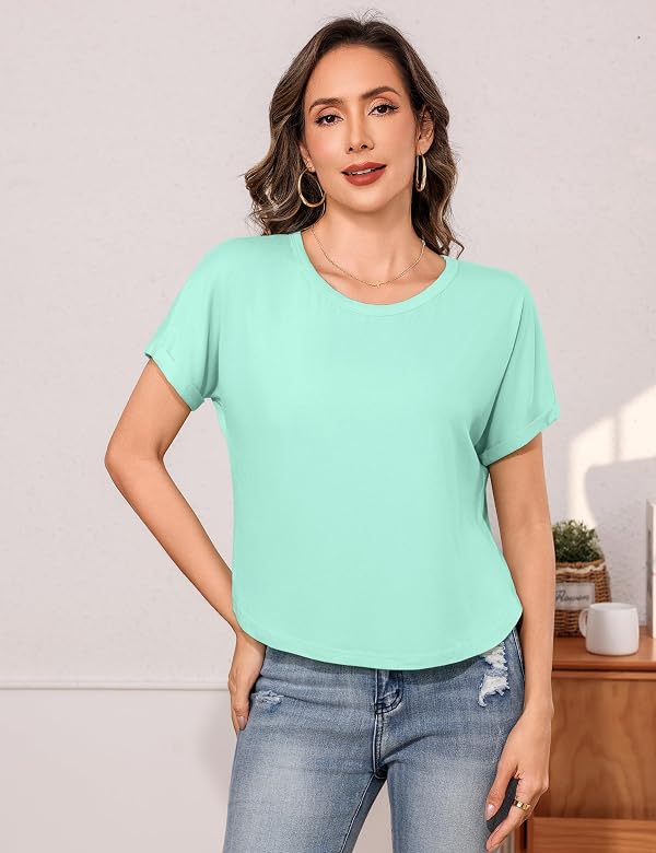 Totatuit Short Sleeve Tops for Women Crew Neck Basic Trendy Summer Shirts by Totatuit - Used condition - Image 3
