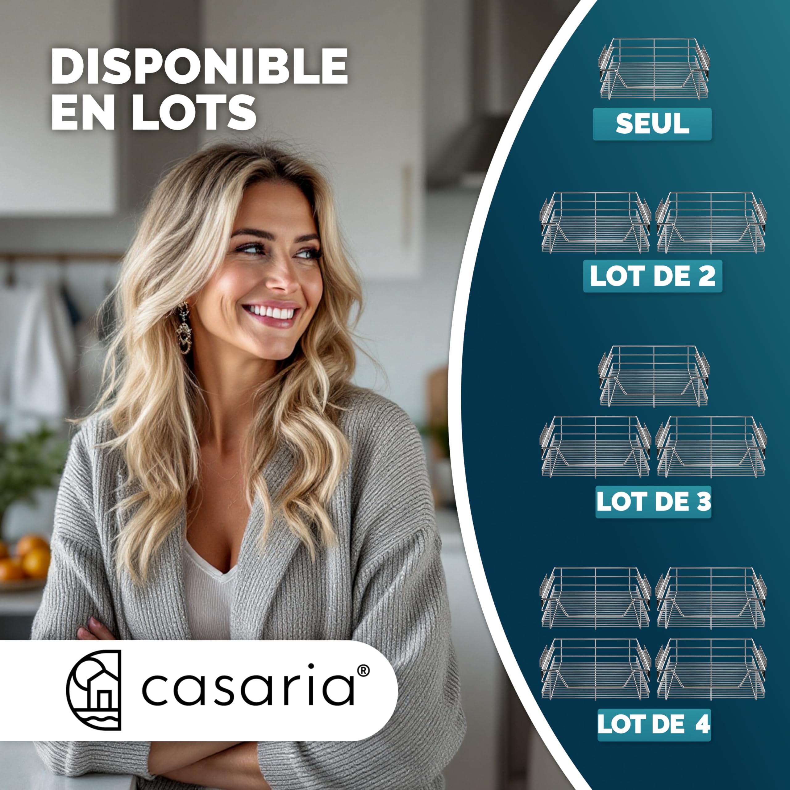 Casaria® 4x Tiroir télescopique de rangement 60 cm pour armoire cuisine tiroir de cuisine métal tiroir coulissant