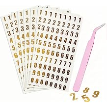 7 Sheets Gold Number Stickers Set with Tweezers, Self Adhesive Number Stickers and Metallic Number Decals for Mailbox Address Signs, Planner Number Stickers, Scrapbooking and DIY Crafts